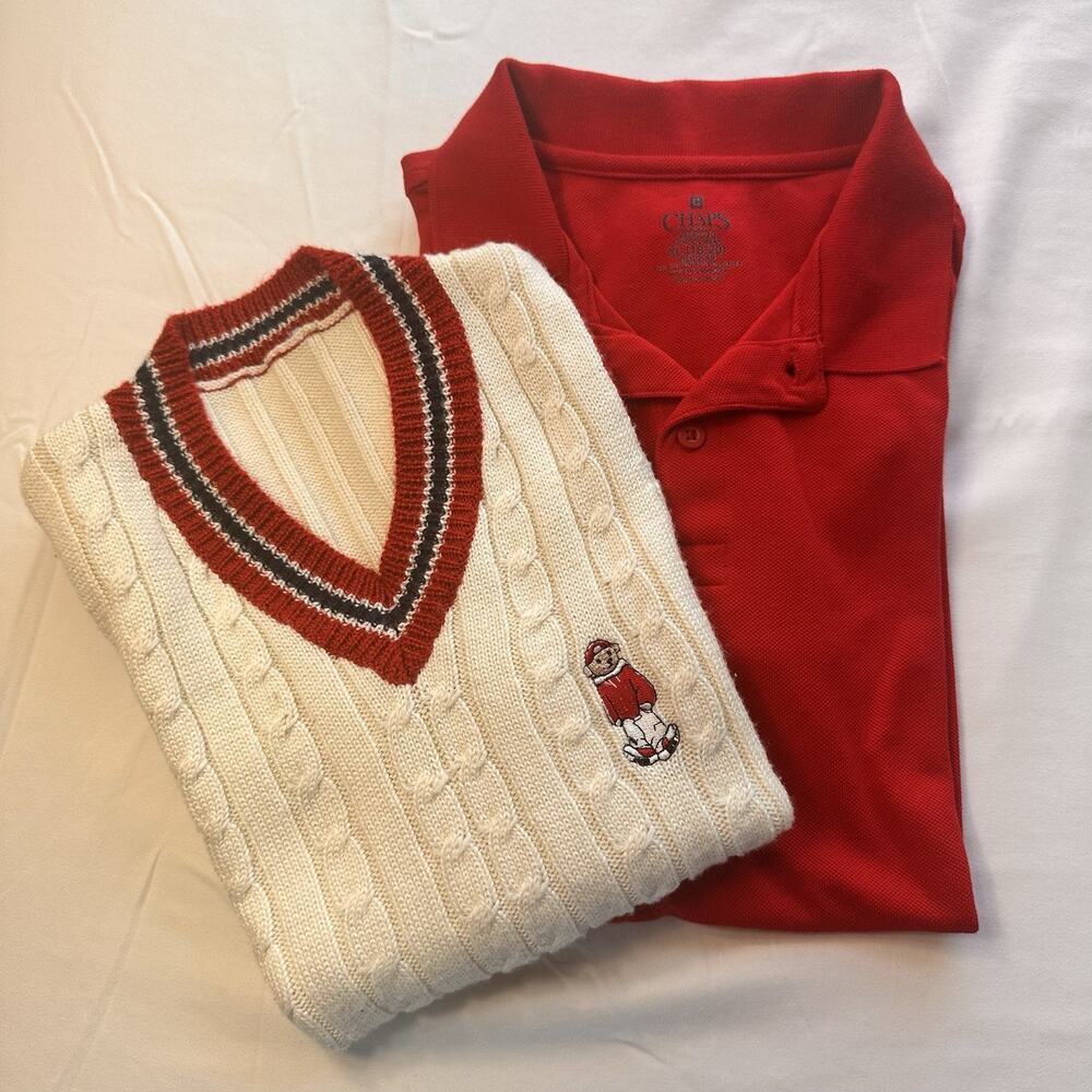 Chaps Boys Red Polo Shirt XL 18/20 Short Sleeve Plus Xmas Vest 2 Piece Set